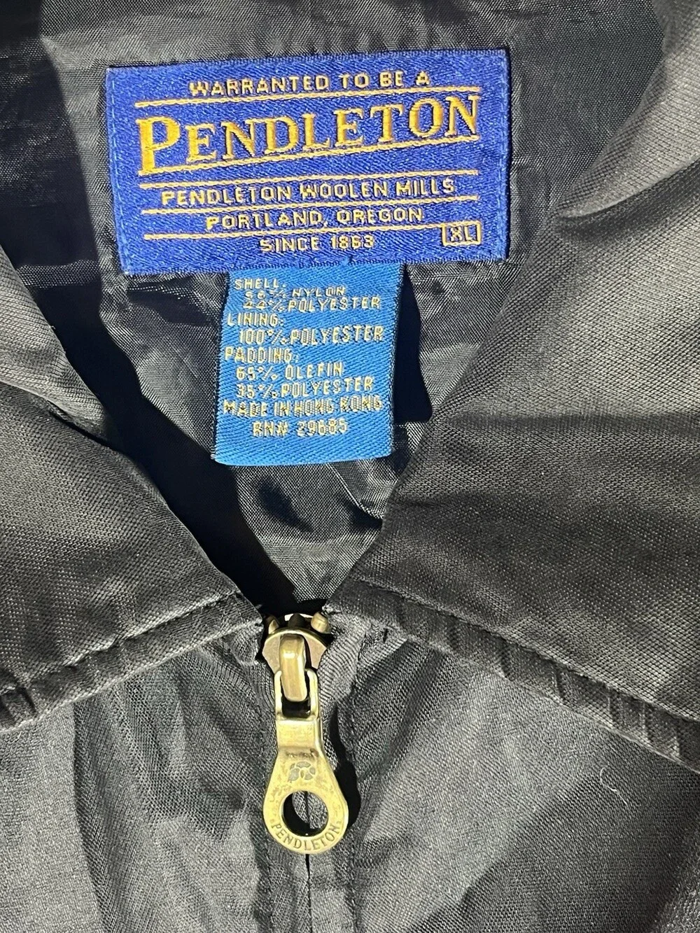 Vintage Pendleton Black Nylon Full Zip Jacket Size XL